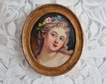 女神の肖像画、18世紀の巨匠の習作、小さな肖像画、オリジナルの手作り油絵