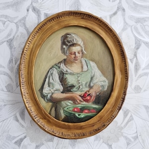 The cook, Portrait of a woman, original portrait, 19th century old masters study, framed painting, Original oil painting, Dutch painting