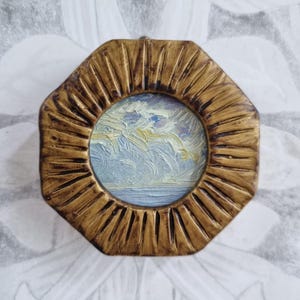 Octagonal Framed Seascape: Small Handmade Oil Painting