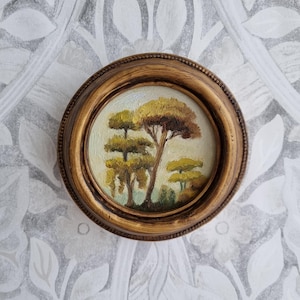 Oil landscape painting,tree painting,framed oil painting, classic and antique style art, mini painting, Original handmade oil painting