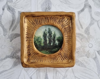 Framed Original Oil Painting, Country Tree Landscape, Antique Style Art