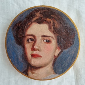 Portrait d&#39;une jeune femme, étude de maîtres anciens, petit portrait, peinture à l&#39;huile originale faite main, art vintage