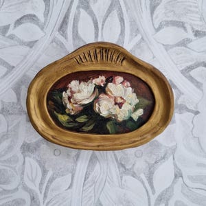 Framed Floral Oil Painting: Small Botanical Still Life, Romantic Wall Art