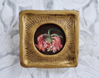 Framed Antique Style Floral Oil Painting: Botanical Still Life, Romantic Wall Art
