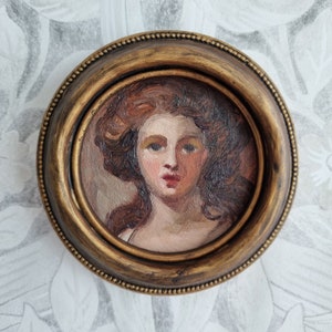 Portrait of a lady, framed oil painting, small portrait, figurative oil painting, Original handmade oil painting, miniature art
