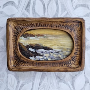 Golden sea, original oil seascape painting, framed classic and antique style art,moody coastal art, ocean, cloud, beach, sky, landscape