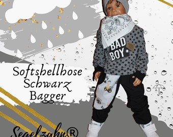 Softshellhose Kinder Bagger Hose Unisex Schwarz Jungen Mädchen Regenhose gefütterte Outdoorhose Segelzahn