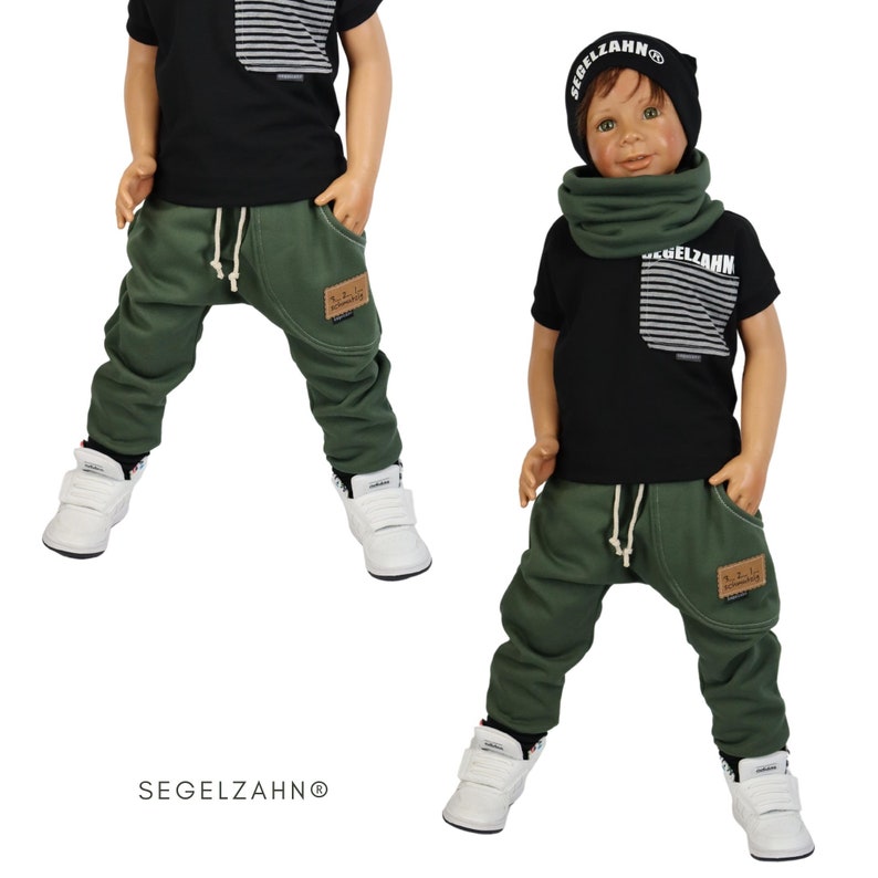 Pantalones deportivos para niños BaggyJogger Caqui Oliva Pantalones para niños Pantalones para correr para bebés y niños Ropa para niños Dientes de vela Pantalones de crecimiento para niños imagen 6