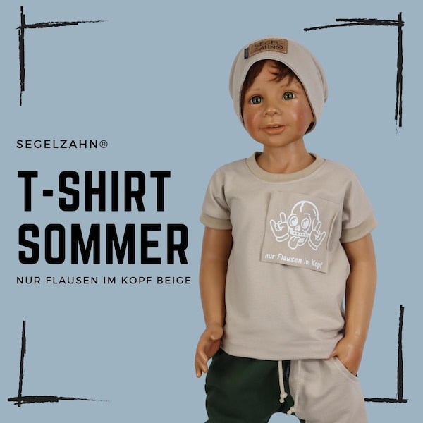 T-Shirt Kinder Beige- Sommershirt Unisex für Jungen und Mädchen - Oberteil kurzarm Segelzahn Kinderkleidung beiges Kurzarmshirt Kindershirt