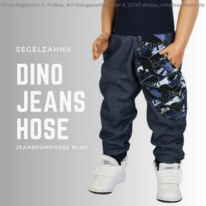 Jeans Pumphose Dino Blau Kinderhose Jungen Dinosaurier Jeanshose Kind Baby Hosen Segelzahn Kinderkleidung Dinohose blaue Jeans für Jungen