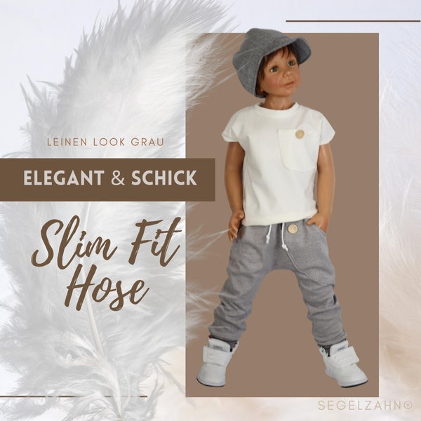 Slim Fit Hose Kinder Grau Leinen Look Kinderhose elegant für Einschulung Unisex Jungen Jacquard Hellgrau Segelzahn