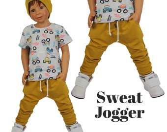 Slim Fit Jogger Jungen , Sweat Hose Kinder einfarbig schlicht, Pumphose Kind Baby / Senf / Jogginghose / Segelzahn Kinderkleidung Hosen