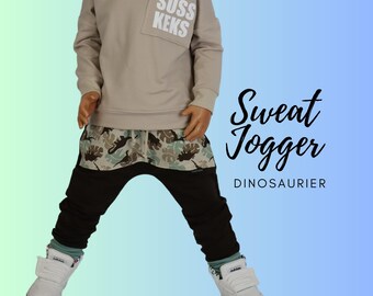 Sweat Hose Kinder Dino / Slim Fit Jogger Jungen / Jogginghose Baby Unisex Dinosaurier Kinderhose Braun / Kinderkleidung / Hosen / Segelzahn