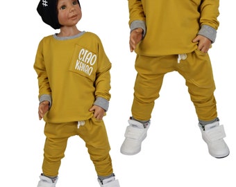 Slim Fit Hose Kinder Senf - einfarbig schlicht - Sweat Jogger Kind Baby - Jungen Mädchen - Sweathose - Jogginghose - Segelzahn - Hosen