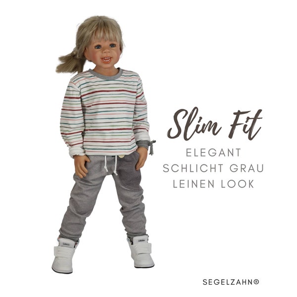 Slim Fit Hose Mädchen Kinderhose Leinen look Grau Kind Baby Pumphose Jaqcuard Leinenhose Segelzahn