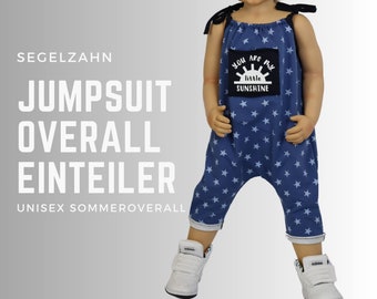 Jumpsiut Mono de una sola pieza para niño, pelele de verano para niño, niña, bebé, mono unisex, jersey para anudar y crecer con dientes de vela para niños