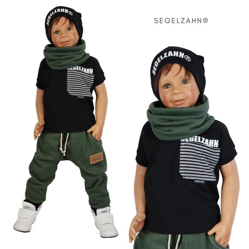 Sweat Hose Kinder BaggyJogger Khaki Olive Jungen Pumphose Baby Kind Jogginghose Segelzahn Kinderkleidung kuschel Mitwachshose Jungs Bild 4