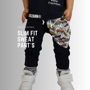 Slim Fit Hose Kinder, Sweat Jogger Junge Mädchen Comic Cartoon Segelzahn Kleidung Kind Schwarz Hosen Sweathose Mitwachshose Jogginghose