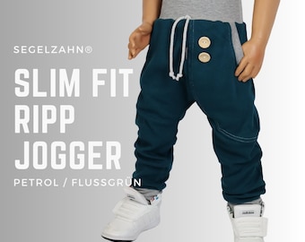 Slim Fit Rib Jersey Pants Kids Petrol River Green Ribbed Pants Unisex Children&#39;s Pants Boys Girls Sailing Tooth Gift Idea Pants Boys Children&#39;s Pants
