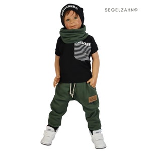 Sweat Hose Kinder BaggyJogger Khaki Olive Jungen Pumphose Baby Kind Jogginghose Segelzahn Kinderkleidung kuschel Mitwachshose Jungs Bild 7