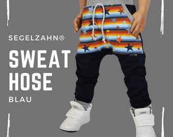 Sweat Hose Kinder Blau, Mitwachshose Slim Fit Jogger Unisex Junge Mädchen Kind Baby Sweathose Sterne bunt gestreift Jogginghose Segelzahn