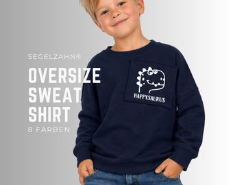 Oversized kindersweatshirt met dinosaurusprint in 8 kleuren, top voor jongens en meisjes, sweatshirt, trui met zeiltandmotief voor kinderen en baby's, Happysaurus-shirt
