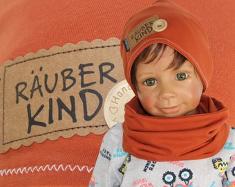 BEANIE LOOP SET Kinder Rost Mütze Schal Kupfer Herbst Winter Übergang Set Kind Baby Mütze natur warm einfarbig Segelzahn