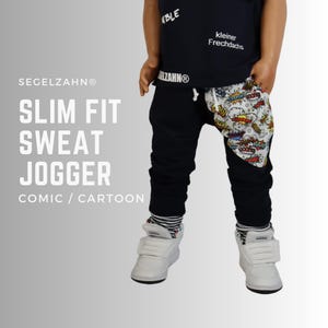 Coole Sweat Hose Kinder - Blau - Slim Fit Jogger Kind Baby - Sweathose - Cartoon - Jogginghose - blaue Hosen - Segelzahn - Kinderkleidung