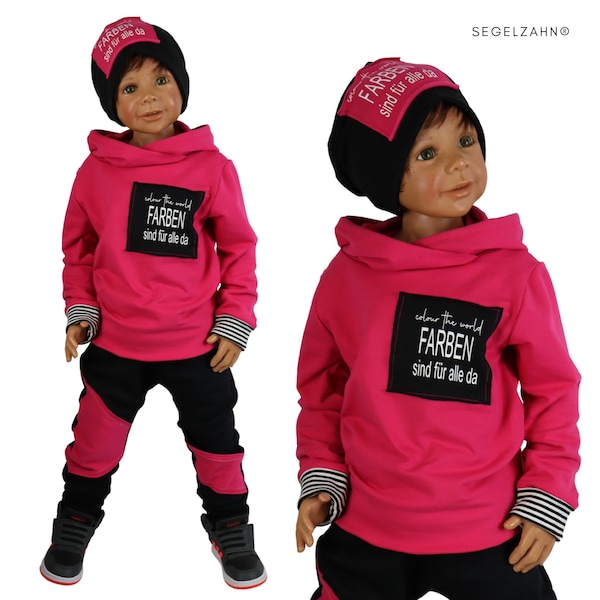 Hoodie Kinder Pink Unisex Pullover Pinkes Statement Sweatshirt Schwarz Oberteil für Jungen und Mädchen mit Spruch Genderneutral Segelzahn
