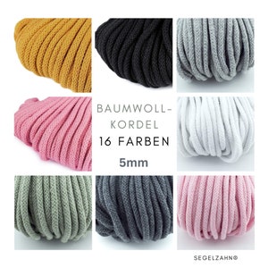 Baumwollkordel 5mm Nähen DIY Schnur Kordel Makramee 16 Farben Flechtkordel Meterware / 1Euro Hoodieband rund Baumwolle Material Segelzahn Bild 1