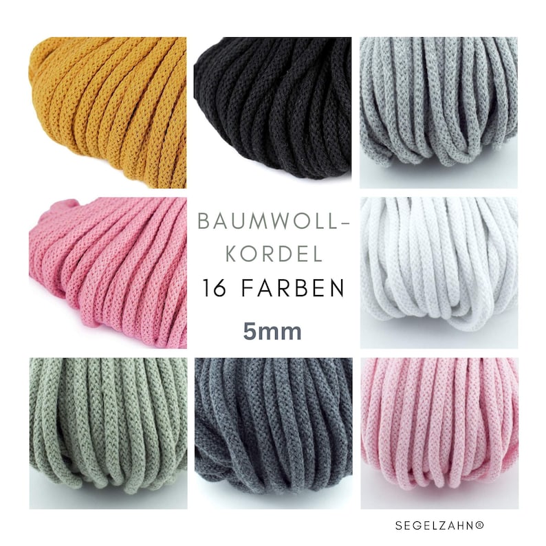 Baumwollkordel 5mm Nähen DIY Schnur Kordel Makramee 16 Farben Flechtkordel Meterware / 1Euro Hoodieband rund Baumwolle Material Segelzahn Bild 1