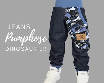 Jeans Pumphose Dino Blau / Kinderhose / Jungen / Dinosaurier / Jeanshose / Kind Baby / Hosen / Segelzahn / Kinderkleidung / Dinohose