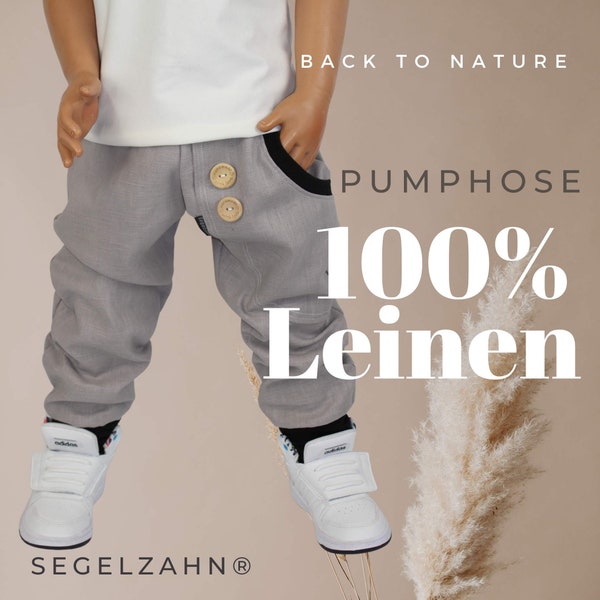 Leinen Hose Kinder Jungen Leinenhose Kinder Grau Baby Pumphose einfarbig mitwachshose Naturprodukt Segelzahn