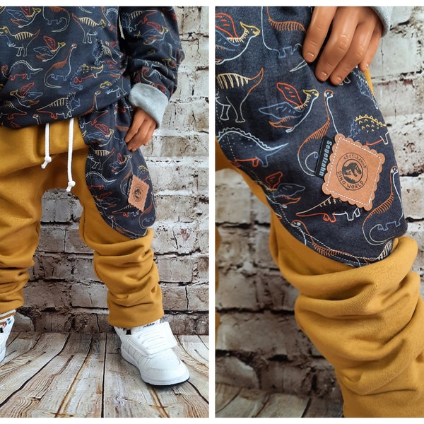 Sweat Jogger / Dinosaurier / Jungen Hose / Kinder Slim Fit Jogger / Kind Baby Jogginghose / Dino Hosen Senf Segelzahn Kinderkleidung