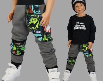 warme Slim Fit Sweat Hose Jungen Dino / Sweathose Kinder / Grau/ kuschel Hosen Kind Baby Jogginghose / Segelzahn / Kinderkleidung