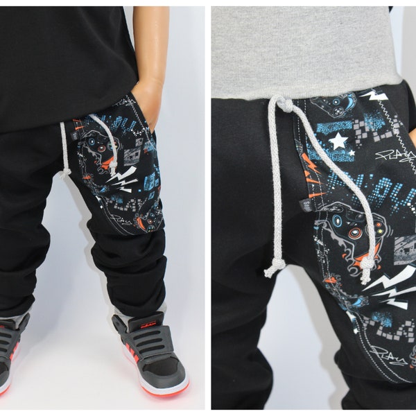 Sweat Jogger Kinder Jungen Pumphose Baby Kind Schwarz Slim Fit Hose Kinder Jogginghose Zocker Gamer Segelzahn