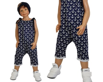 Jumpsiut Mono de una Pieza con Ancla Azul, Pelele de Verano para niños, niño, niña, bebé, Peto, Jersey para Anudar y Crecer con Diente de Vela Kids