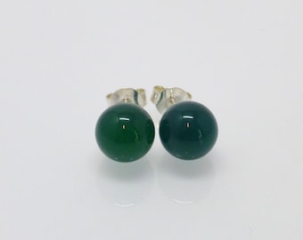 Stud earrings agate green ball silver 925 gold 4 mm 6 mm 8 mm 10 mm