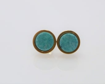 Ear studs amazonite flat turquoise green stainless steel gold