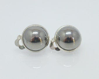 Ear clips hematite steel colored cabochon 12 mm stainless steel