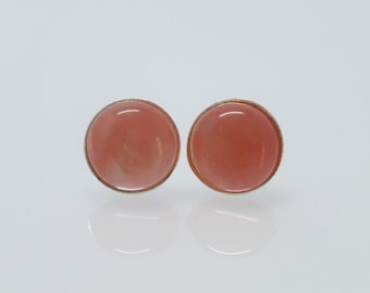 Earrings Cherry Quartz Cabochon Pink Silver 925 8 mm 12 mm