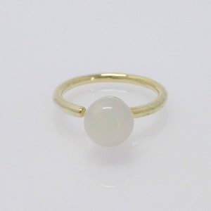 Ring Moonstone White Ball 8mm 925 Gold Plated, Adjustable Ring