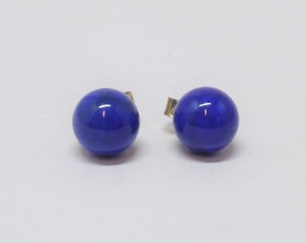 Earrings Lapis Lazuli Balls 925 Silver/Gold, Blue Studs