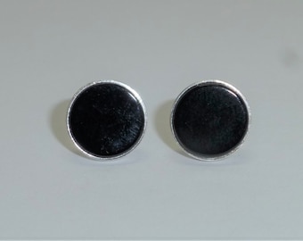 Stud earrings onyx cabochon flat silver 925 gold, gemstone stud earrings, gift for him and her