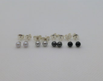 Mini Perlen-Ohrstecker Perle 4mm Grau Schwarz Sterlingsilber Gold, Perlenohrstecker, Brautschmuck