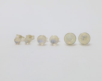 Earrings Rainbow Moonstone Cabochon Silver 925, Earrings White Labradorite