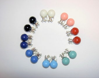 Clip earrings pearl gemstone colors silver 925 onyx coral turquoise lapis 6 8 10 mm