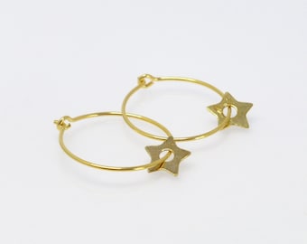 Delicate hoop earrings 925 gold with star pendants 15 mm 20 mm