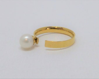 Ring gold mit Süsswasserperle weiß 6mm, Perlenring, Geschenk für Sie