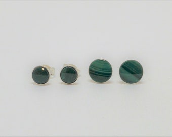 Oorbellen Malachiet Cabochon Flat Green Silver 925, Edelsteen Oorbellen, Cadeau voor Hem + Hem